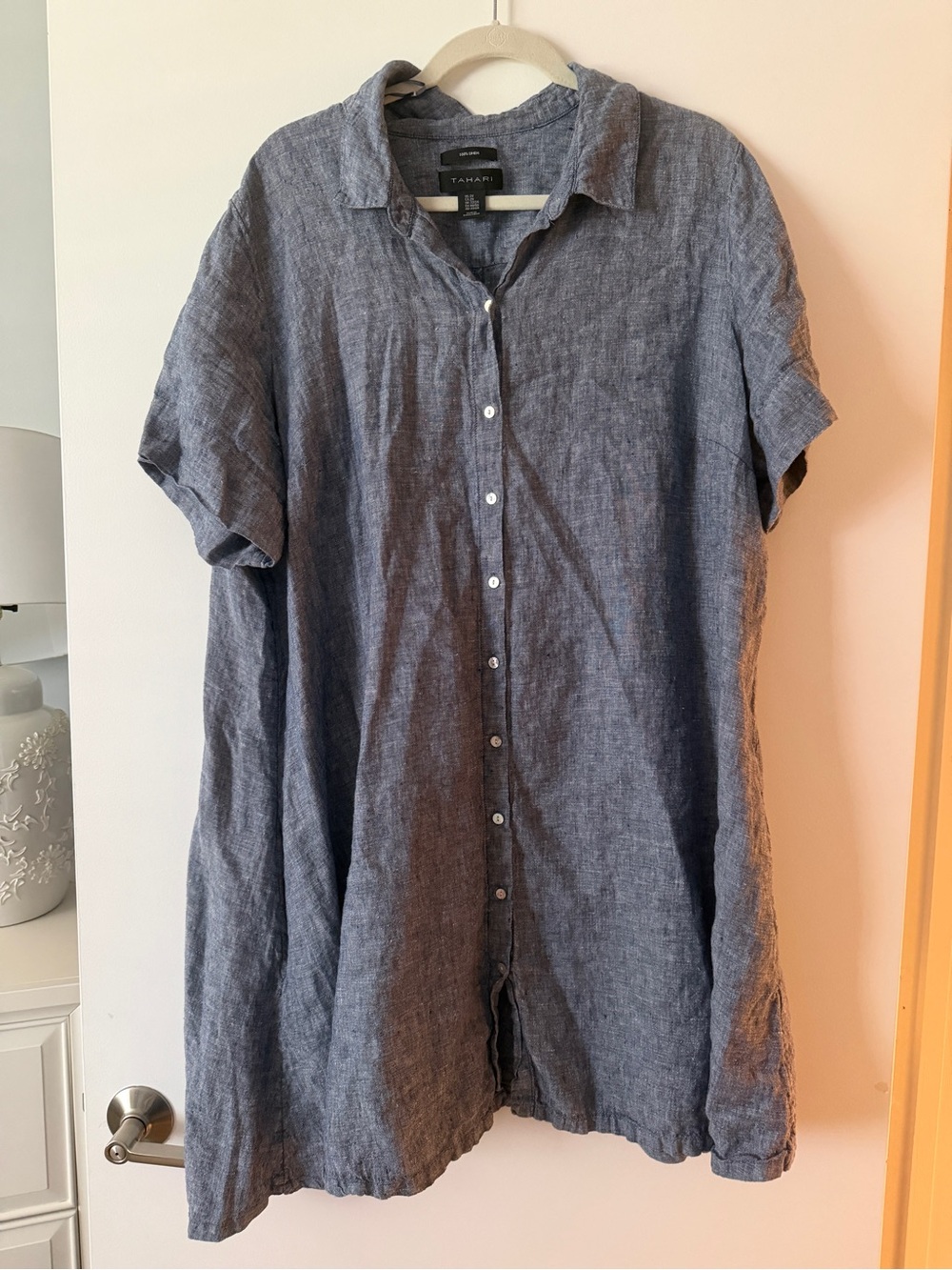 T Tahari Short-Sleeve Button-Down Dress- Slate Blue